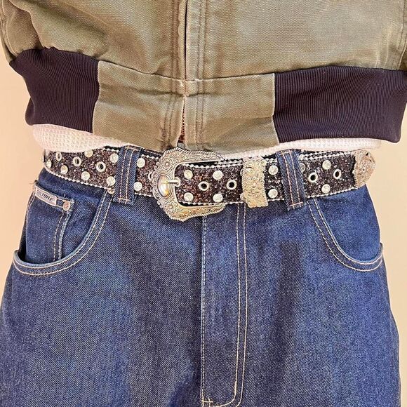 Accessories - black rhinestone studded american western cowboy boho belt